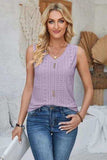 Eyelet Decorative Button V-Neck Tank - Trendsi - Flyclothing LLC