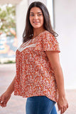 Plus Size Floral Lace Trim Round Neck Blouse - Trendsi - Flyclothing LLC
