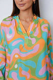 Printed Notched Long Sleeve Blouse - Trendsi - Flyclothing LLC
