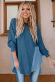 Contrast Texture Round Neck Long Sleeve Blouse - Trendsi - Flyclothing LLC