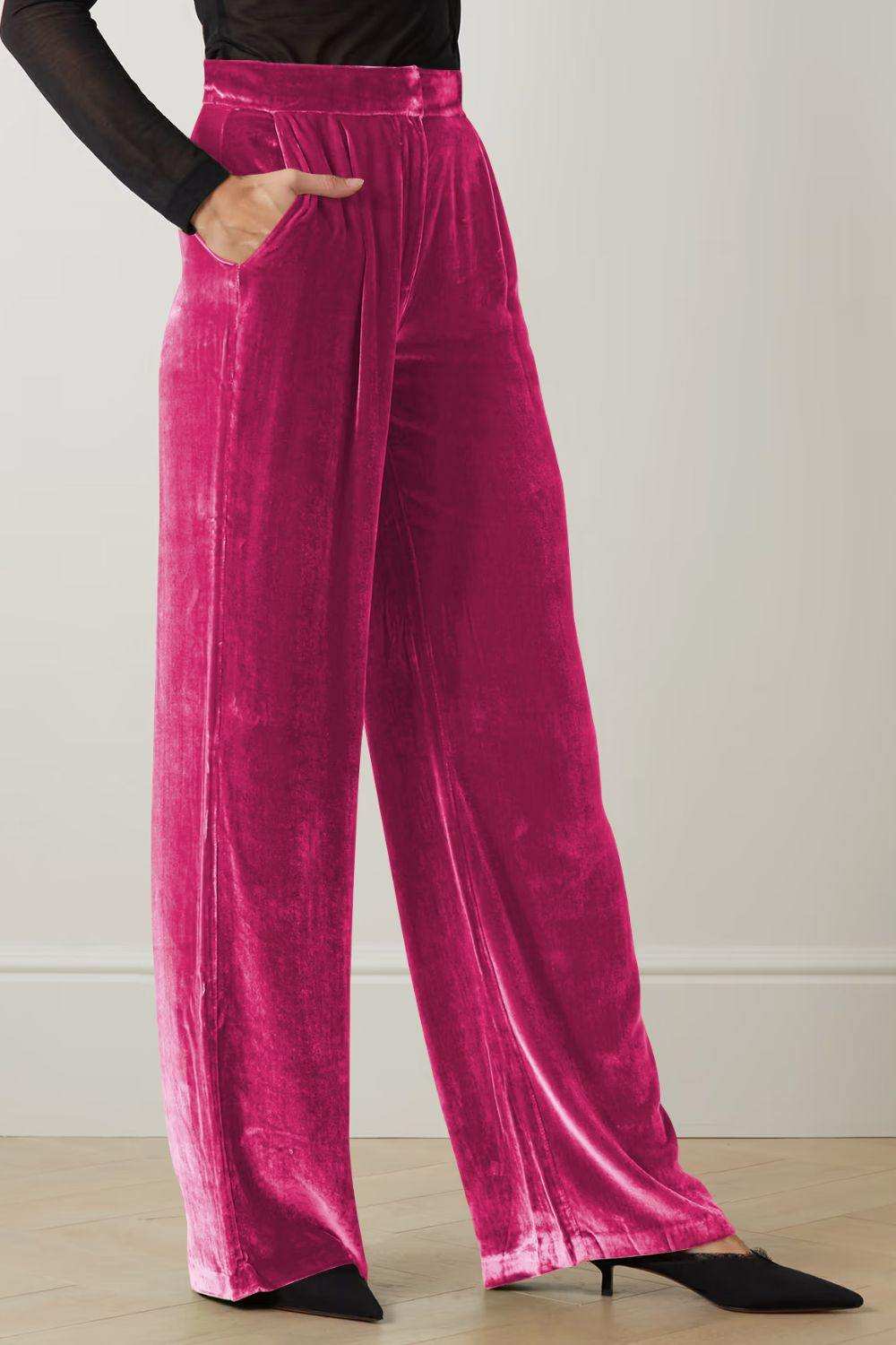 Loose Fit High Waist Long Pants with Pockets - Trendsi - Flyclothing LLC