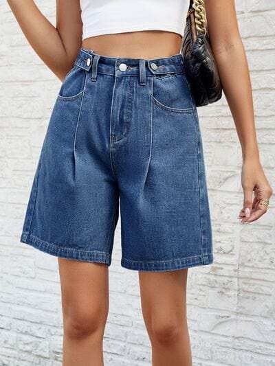 High Waist Denim Shorts with Pockets - Trendsi - Flyclothing LLC