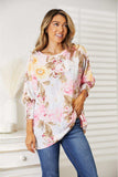 Double Take Floral Round Neck Three-Quarter Sleeve Top - Trendsi - Flyclothing LLC