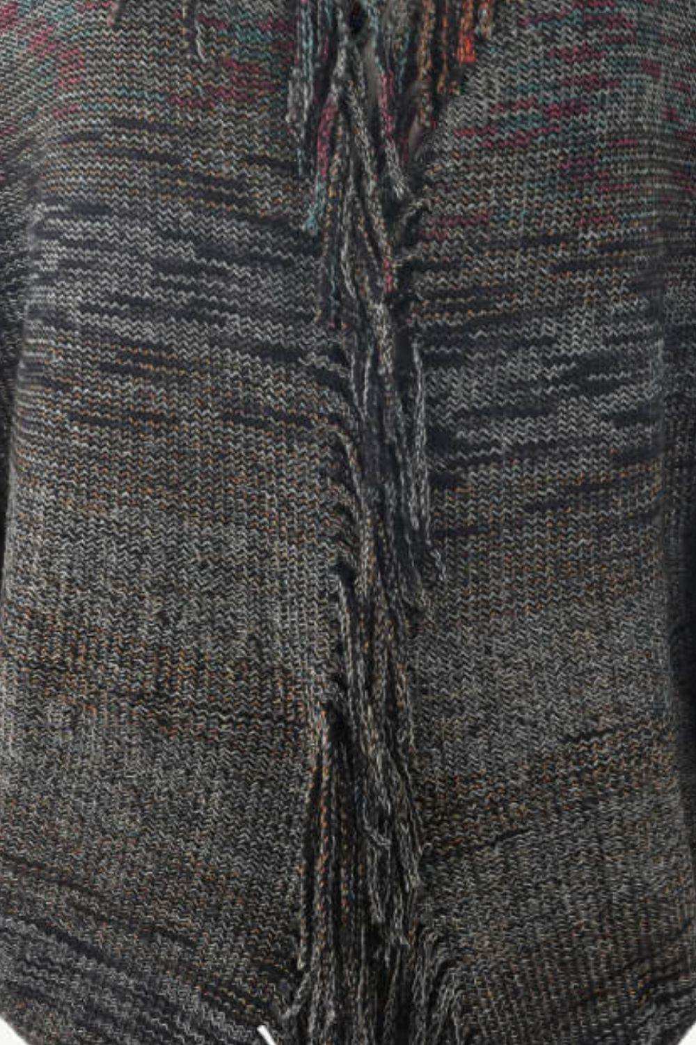 Multicolored Fringe Trim Poncho - Trendsi - Flyclothing LLC