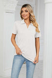 Curved Hem Johnny Collar Polo Shirt - Trendsi - Flyclothing LLC