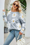 Daisy Print Openwork Round Neck Sweater - Trendsi - Flyclothing LLC