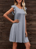 Round Neck Flutter Sleeve Dress with Pockets - Trendsi - Flyclothing LLC