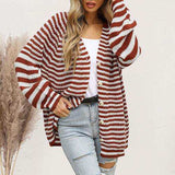 Striped Button Down Long Sleeve Cardigan - Trendsi - Flyclothing LLC