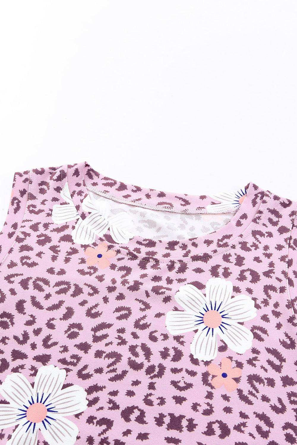 Printed Side Slit Round Neck Tank - Trendsi - Flyclothing LLC