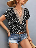 Animal Print V-Neck Petal Sleeve Blouse - Trendsi - Flyclothing LLC