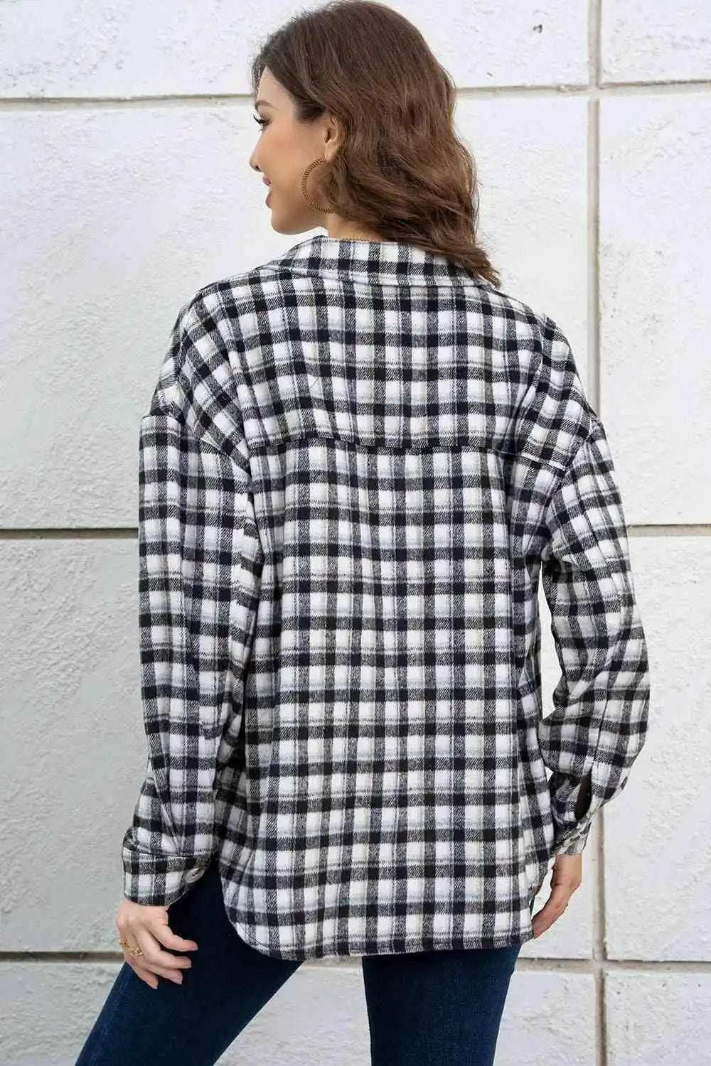 Plaid Dropped Shoulder Shirt Jacket - Trendsi - Flyclothing LLC