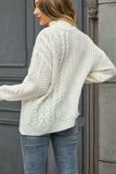 Cable-Knit Turtle Neck Long Sleeve Sweater - Trendsi - Flyclothing LLC