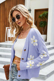 Floral Ribbed Trim Drop Shoulder Cardigan - Trendsi - Flyclothing LLC