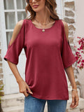 Textured Round Neck Split Sleeve Top - Trendsi - Flyclothing LLC