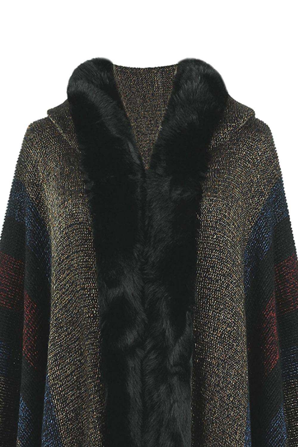 Color Block Fringe Detail Poncho - Trendsi - Flyclothing LLC