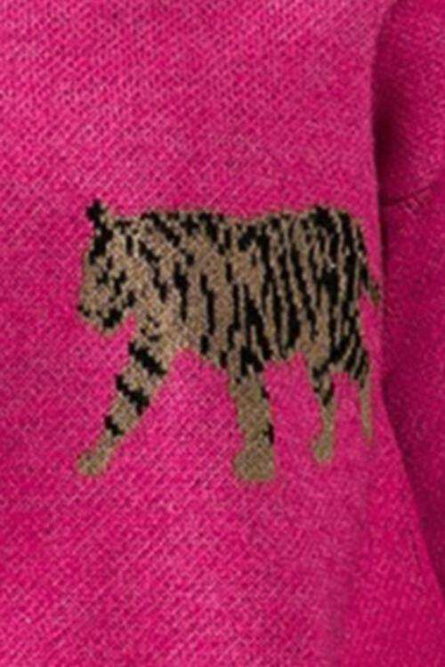 Tiger Pattern Round Neck Drop Shoulder Sweater - Trendsi - Flyclothing LLC