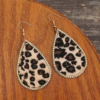 Zircon PU Leopard Teardrop Earrings - Trendsi - Flyclothing LLC