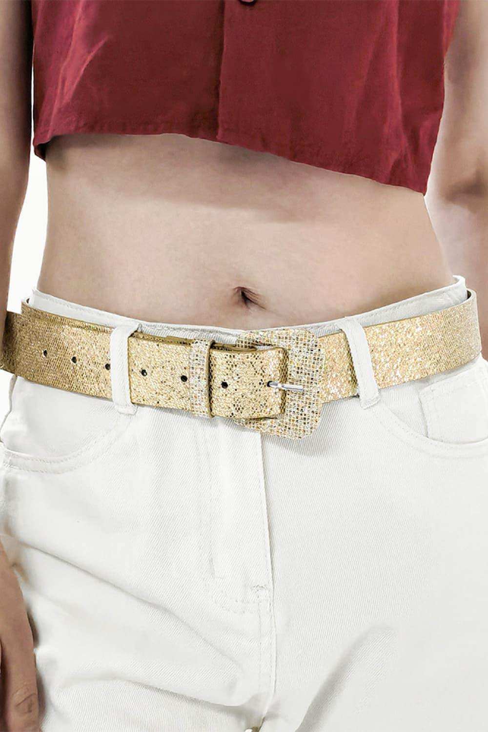 Glitter PU Leather Belt - Trendsi - Flyclothing LLC
