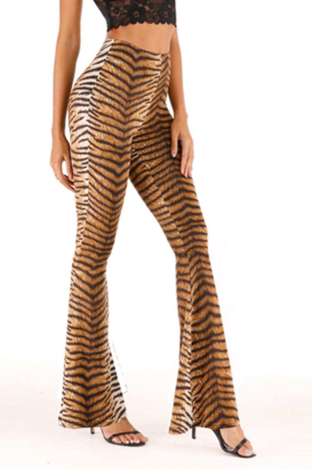 Tiger Print Flare Leg Pants - Trendsi - Flyclothing LLC