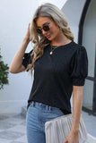 Openwork Round Neck Short Sleeve Blouse - Trendsi - Flyclothing LLC