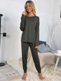 Round Neck Top and Drawstring Pants Lounge Set - Trendsi - Flyclothing LLC