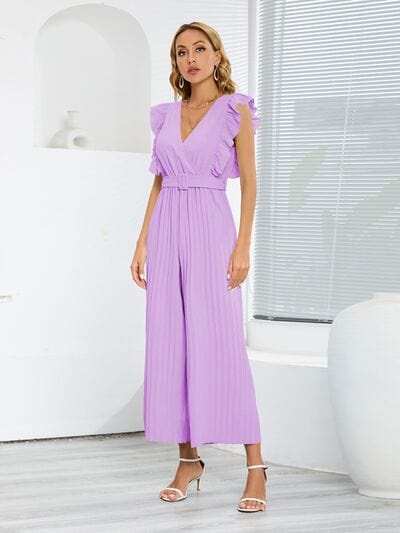 Ruffled Surplice Cap Sleeve Jumpsuit - Trendsi - Flyclothing LLC