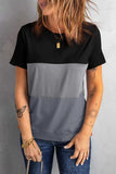 Color Block Side Slit Round Neck T-Shirt - Trendsi - Flyclothing LLC