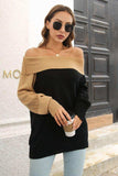 Ribbed Off-Shoulder Lantern Sleeve Pullover Sweater - Trendsi - Flyclothing LLC