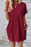 Pocketed Round Neck Short Sleeve Dress - Trendsi - Flyclothing LLC