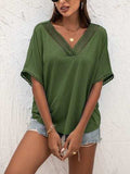 Lace Detail V-Neck T-Shirt - Trendsi - Flyclothing LLC
