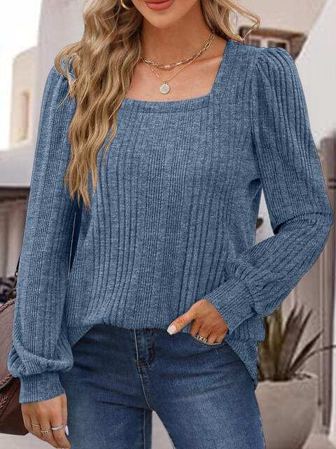 Square Neck Long Sleeve Top - Trendsi - Flyclothing LLC