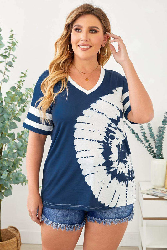 Plus Size Tie-Dye V-Neck Tee Shirt - Trendsi - Flyclothing LLC