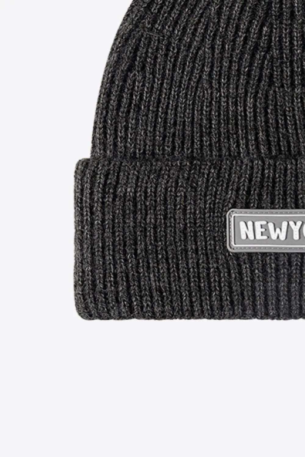 NEWYORK Patch Rib-Knit Cuffed Beanie - Trendsi - Flyclothing LLC