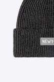 NEWYORK Patch Rib-Knit Cuffed Beanie - Trendsi - Flyclothing LLC