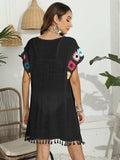 Tassel Boat Neck Flutter Sleeve Cover Up - Trendsi - Flyclothing LLC
