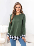 Plaid Round Neck Long Sleeve Tee - Trendsi - Flyclothing LLC