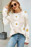 Daisy Print Openwork Round Neck Sweater - Trendsi - Flyclothing LLC
