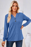 V-Neck Buttoned Long Sleeve Blouse - Trendsi - Flyclothing LLC