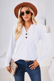 V-Neck Buttoned Long Sleeve Blouse - Trendsi - Flyclothing LLC