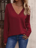 V-Neck Long Sleeve Top - Trendsi - Flyclothing LLC