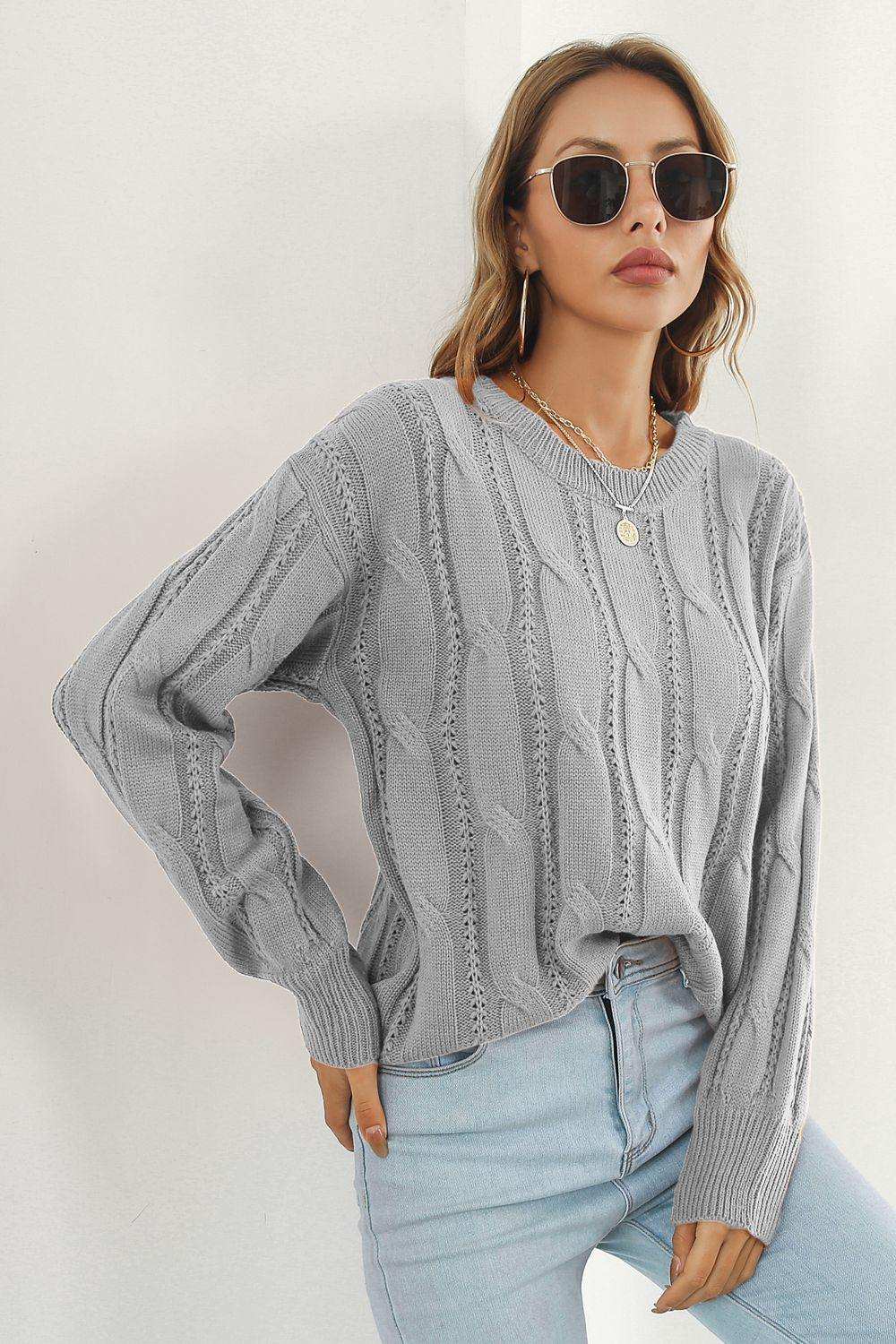 Round Neck Long Sleeve Sweater - Trendsi - Flyclothing LLC