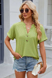 Eyelet Notched Short Sleeve T-Shirt - Trendsi - Flyclothing LLC