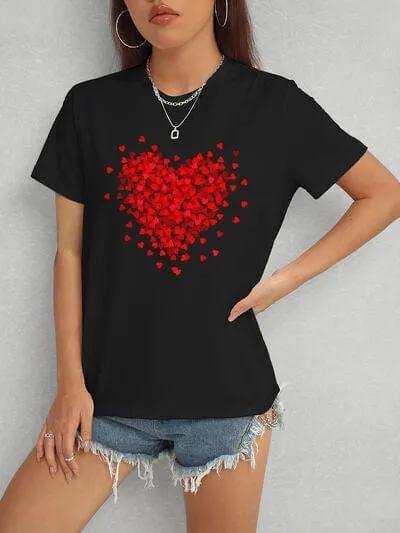 Heart Round Neck Short Sleeve T-Shirt - Trendsi - Flyclothing LLC