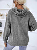 Texture Drawstring Long Sleeve Hooded Sweater - Trendsi - Flyclothing LLC
