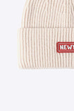 NEWYORK Patch Rib-Knit Cuffed Beanie - Trendsi - Flyclothing LLC