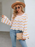 Round Neck Openwork Flare Sleeve Knit Top - Trendsi - Flyclothing LLC