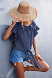 Flutter Sleeve Tie-Front Blouse - Trendsi - Flyclothing LLC