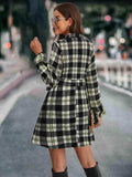 Plaid Tie Front Collared Neck Long Sleeve Dress - Trendsi - Flyclothing LLC