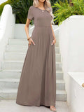 Round Neck Short Sleeve Maxi Dress with Pockets - Trendsi - Flyclothing LLC