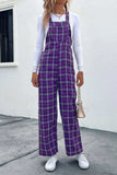 Plaid Straight Leg Overalls - Trendsi - Flyclothing LLC
